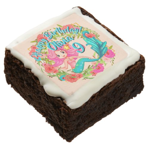Add Name Age Pink Mermaid Blue Tail Birthday Party Brownie