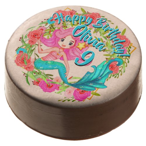 Add Name Age Pink Mermaid Blue Tail Birthday Party Chocolate Covered Oreo