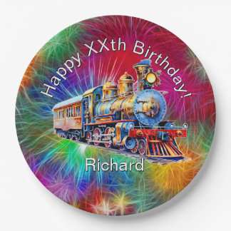 Add Name Age, Steam Train Birthday Party        Paper Plates