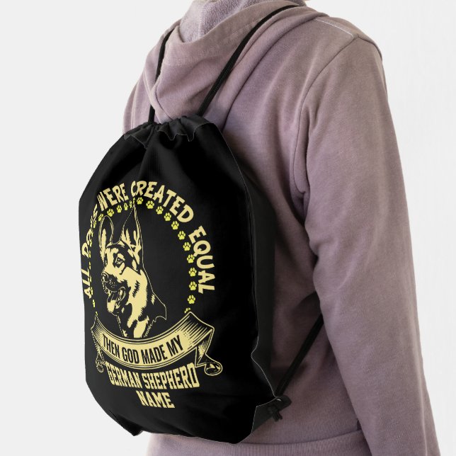 Add Name, All Dogs Created Equal Then God Made GSD Drawstring Bag (Insitu)