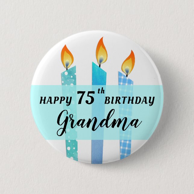 Add Name and Age Cool Candles Happy Birthday Gift Button (Front)