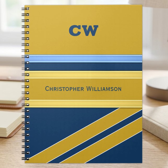 Add name and initials blue gold office notebook (Creator Uploaded)