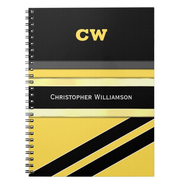 Add name and initials yellow black office notebook (Front)