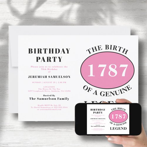 Add Name And Year Legend Pink Birthday Invitation