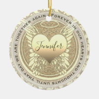 Add Name Angel Wings and Heart Memorial Ceramic Ornament