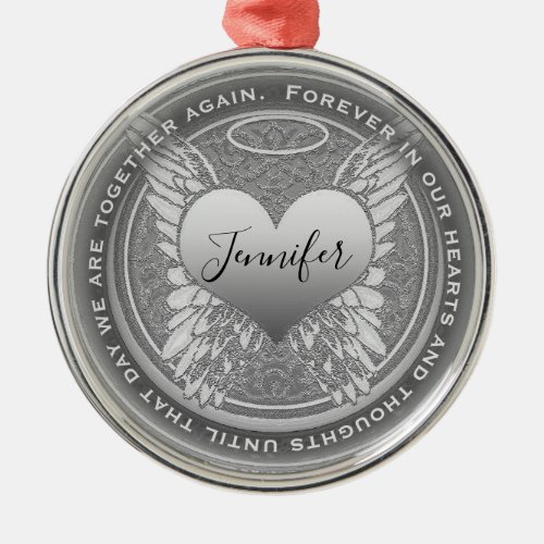 Add Name Angel Wings and Heart Memorial Metal Ornament