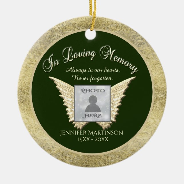 Add Name Angel Wings Memorial Ceramic Ornament (Front)