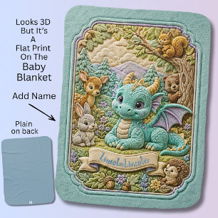 Add Name Aqua Baby Dragon with Deer Baby Blanket