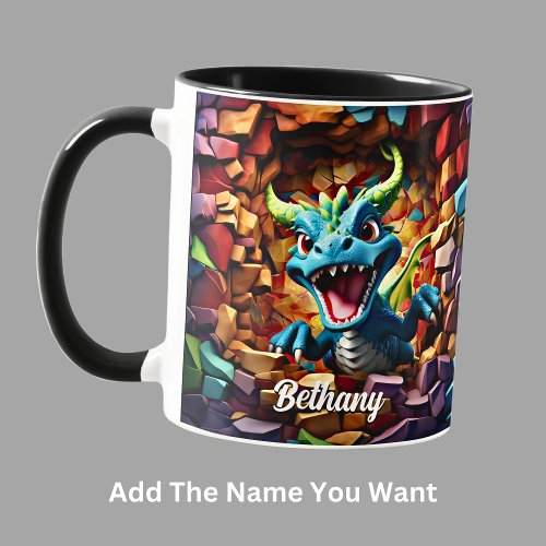 Add Name Aqua Blue Baby Dragon Breaking Through Mug