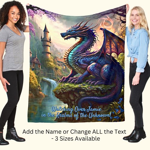 Add Name Aqua Blue Purple Dragon Near River Fleece Blanket