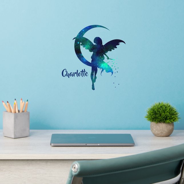 Add Name Aqua Blue Starry  Fairy with Moon  Wall Decal (Home Office 2)