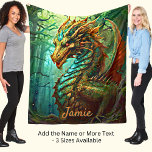 Add Name, Aqua Gold Forest Dragon Fleece Blanket<br><div class="desc">Add the Name & Text you want,  on this Aqua Gold Forest Dragon Design - - See my store for lots more great Dragon Gifts.</div>