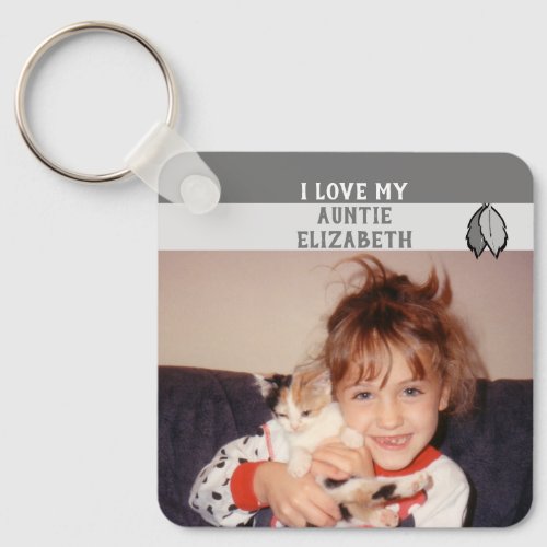 Add name auntie double sided leaves grey keychain