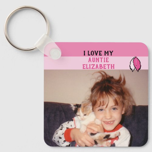 Add name auntie double sided leaves pink keychain