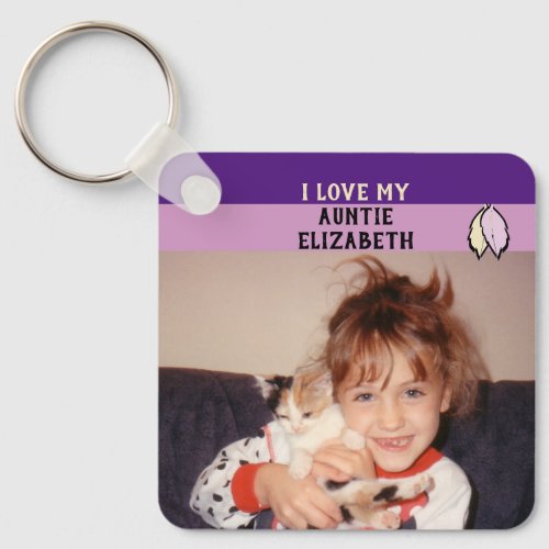 Add name auntie double sided leaves purple keychain