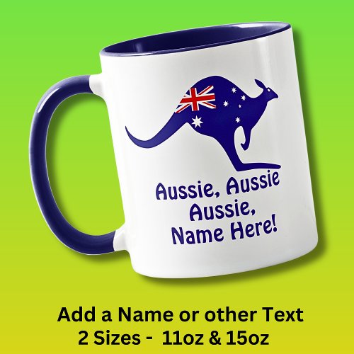 Add Name Aussie Aussie Aussie Blue Kangaroo Flag Mug