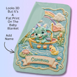 Add Name Baby Dragon in Boat Green Baby Blanket
