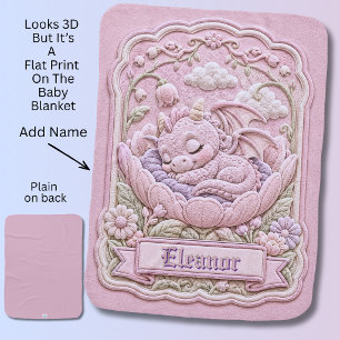 Add Name, Baby Dragon in Flower Pink Baby Blanket