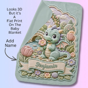 Add Name Baby Dragon in Garden 3D Effect Baby Blanket