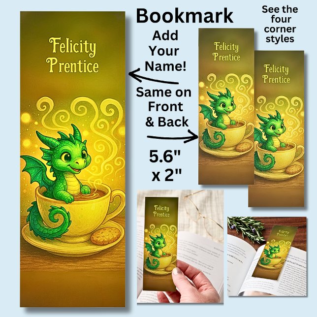 Add Name - Baby Dragon in Teacup Bookmarks (Creator Uploaded)