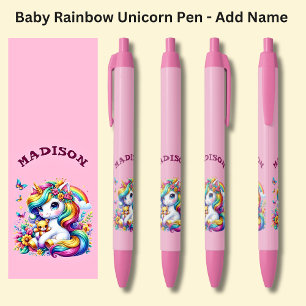 Add Name, Baby Rainbow Unicorn on Pink Pen