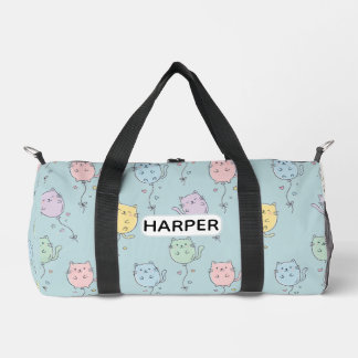 Add Name Balloon Cat Pattern Cute Minimalist Duffle Bag