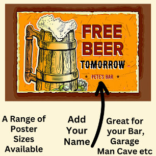 Add Name Bar, Free Beer Tomorrow, Poster