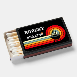 Add Name BBQ King Vintage Retro Sunset Barbeque Matchboxes