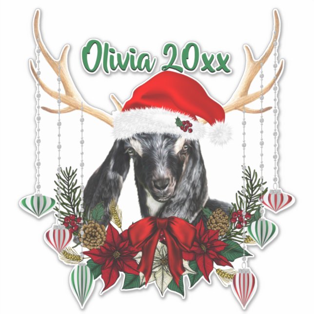 ADD NAME - Beautiful Christmas Nubian Goat Kid Sticker (Front)