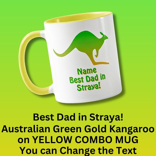 Add Name Best Dad Australia Green Gold Kangaroo  Mug
