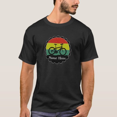 Add Name Bicycle Bike on Vintage Grunge Rainbow Ho T_Shirt