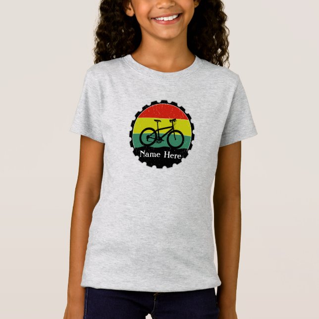 Add Name Bicycle Bike on Vintage Grunge Rainbow T- T-Shirt (Front)