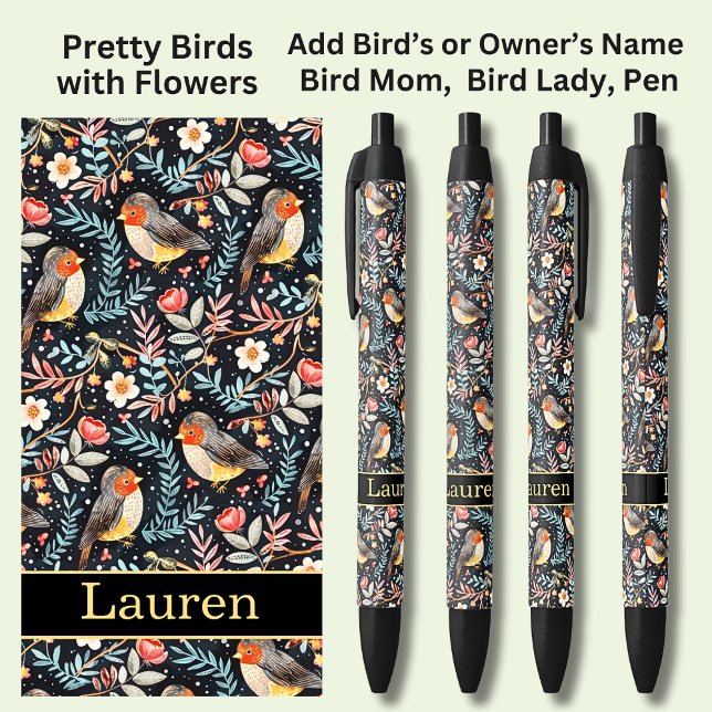 Add Name, Birds with Flowers Pen (Creator Uploaded)