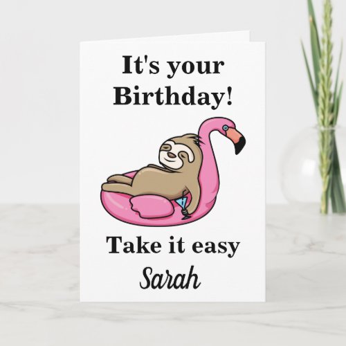 Add Name Birthday Sloth Card