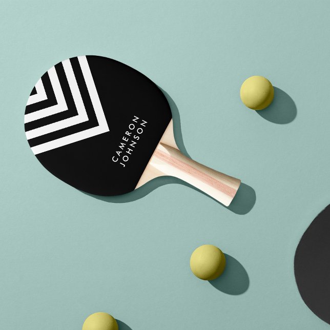 Add Name Black and White Minimalist Chevron Ping Pong Paddle (Creator Uploaded)