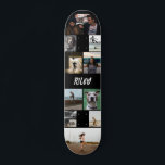 Add Name Black Photo Collage Template Skateboard<br><div class="desc">Customizable skateboard with a photo template to which you can add twelve of your own photos and your name in a distressed grunge font against a black background. Cool photo collage skateboard personalized with your name and 12 photos in different sizes and shapes. Show off your favorite pics as you...</div>