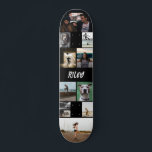 Add Name Black Photo Collage Template Skateboard<br><div class="desc">Customizable skateboard with a photo template to which you can add twelve of your own photos and your name in a distressed grunge font against a black background. Cool photo collage skateboard personalized with your name and 12 photos in different sizes and shapes. Show off your favorite pics as you...</div>