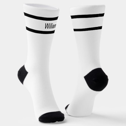 Add Name Black Stripes on White Socks