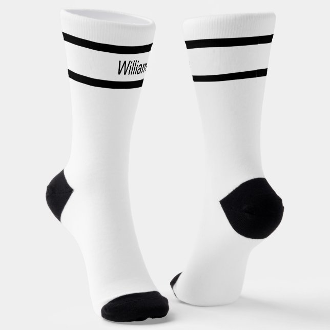 Add Name Black Stripes on White Socks (Angled)