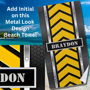 Add Name Black Yellow Silver Metal Look & Arrows Beach Towel