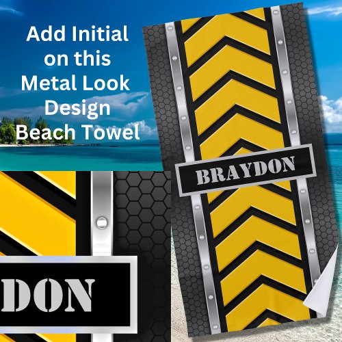 Add Name Black Yellow Silver Metal Look  Arrows Beach Towel