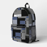 Add Name Blue And Grey Abstract Modern Minimal Men Printed Backpack