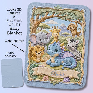 Add Name Blue Baby Dragon in Zoo Baby Blanket