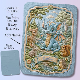 Add Name Blue Baby Dragon with Deer Baby Blanket