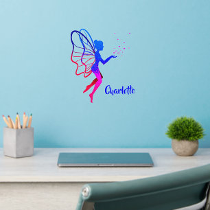 Add Name Blue Bright Pink Hand Painted Fairy Wall Decal