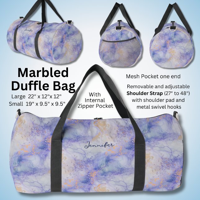 Add Name Blue Mauve Gold Marbled  Duffle Bag (Creator Uploaded)
