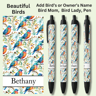Add Name, Blue Orange Colorful Birds Pen