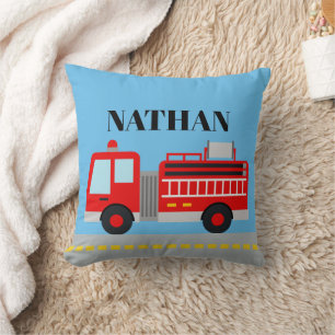 Add name boys firetruck decor pillow