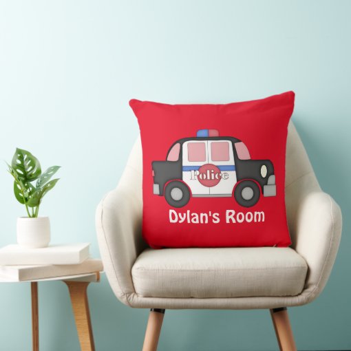 Add name boys room Police car throw pillow Zazzle
