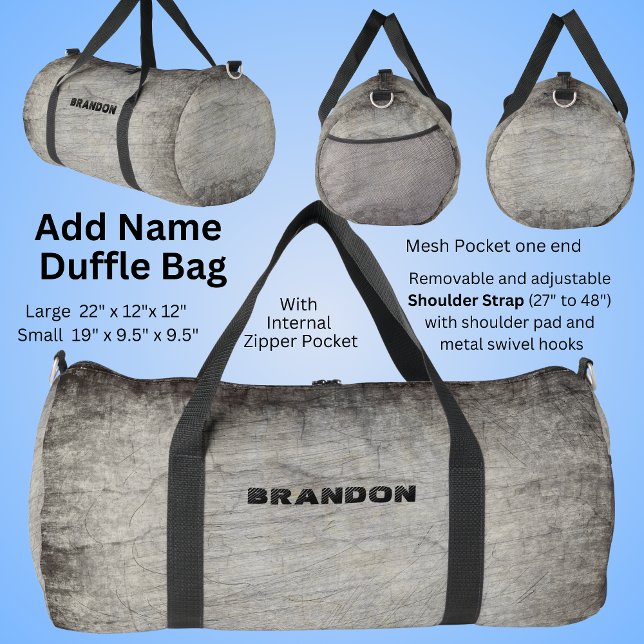 Add Name, Brown Gray Stone Grunge  Duffle Bag (Creator Uploaded)